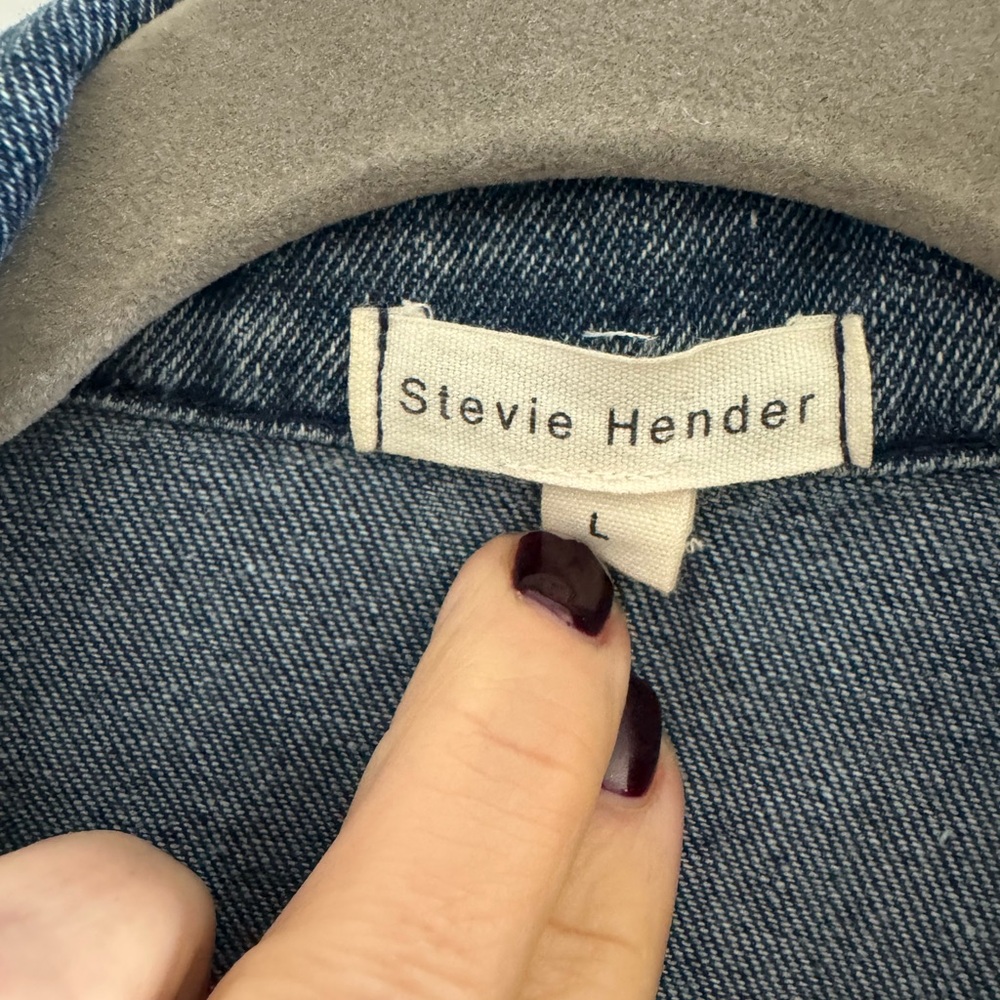 Stevie Hender Mixed Media Denim Jacket L Knit Balloon Sleeves Western Aztec Boho - Picture 7 of 10